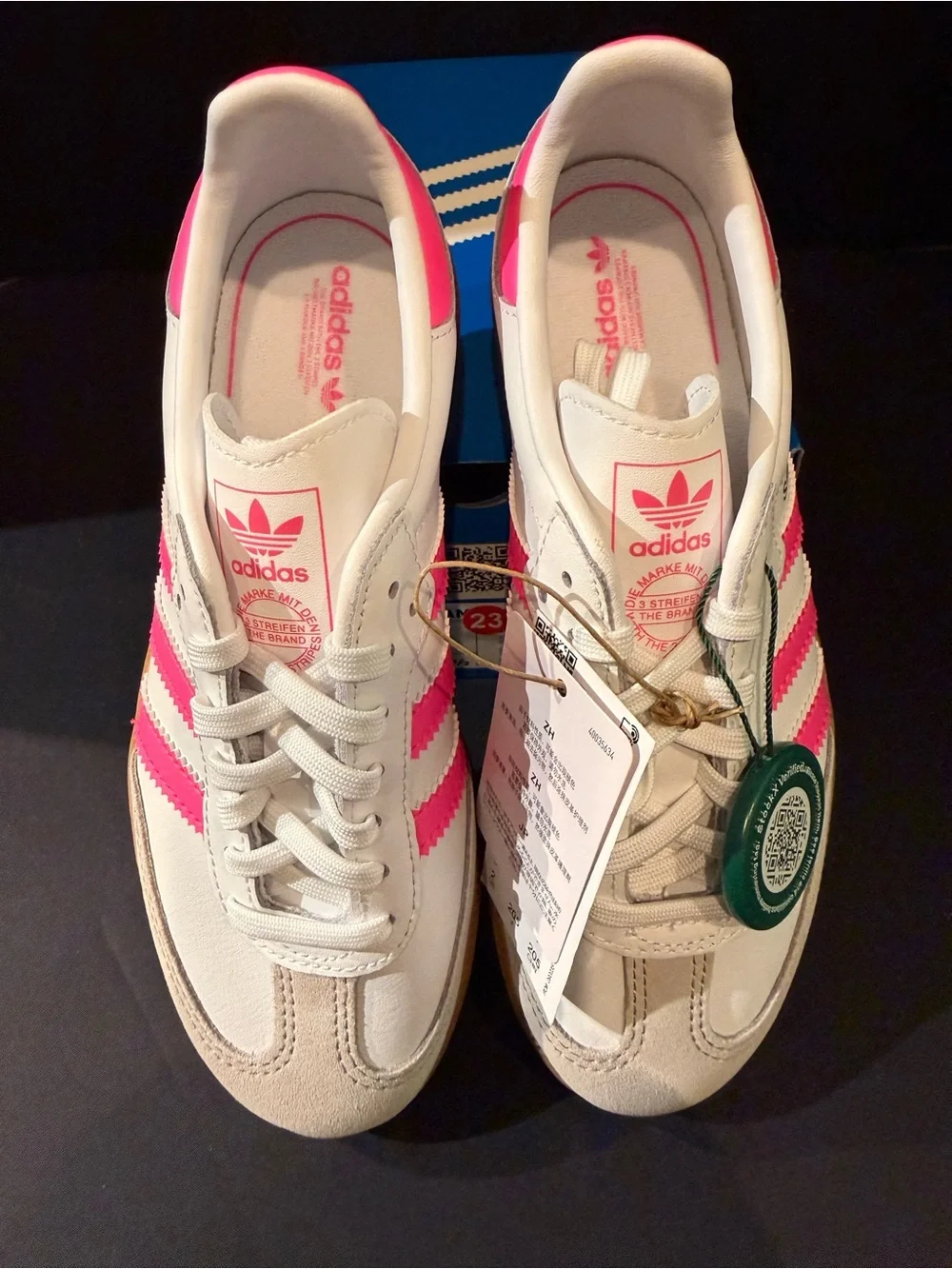 adidas Samba Sneakers in White & Pink with Gum Sole 2Y